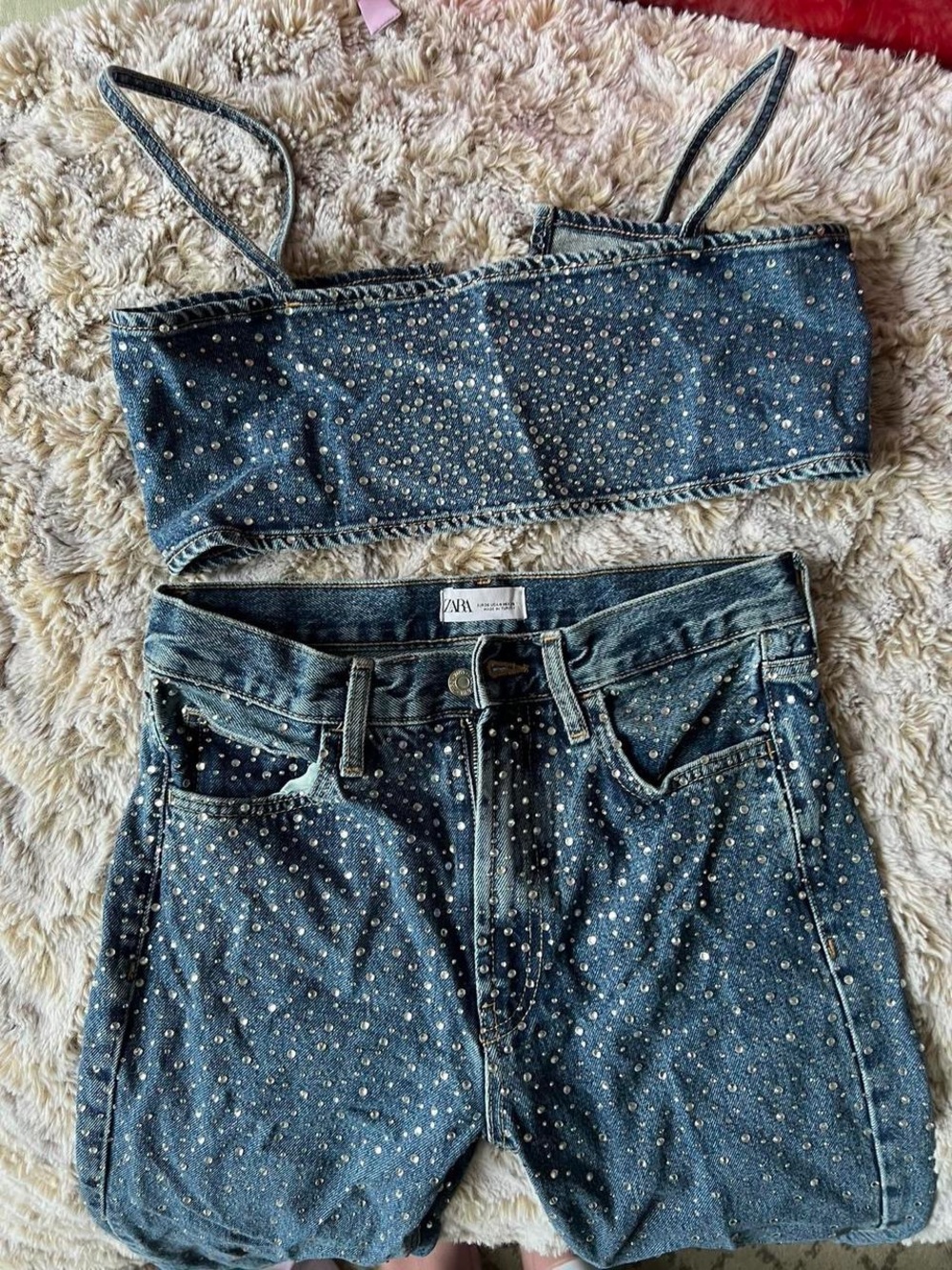 Zara Blue Denim Crystal-Embellished Camisole
